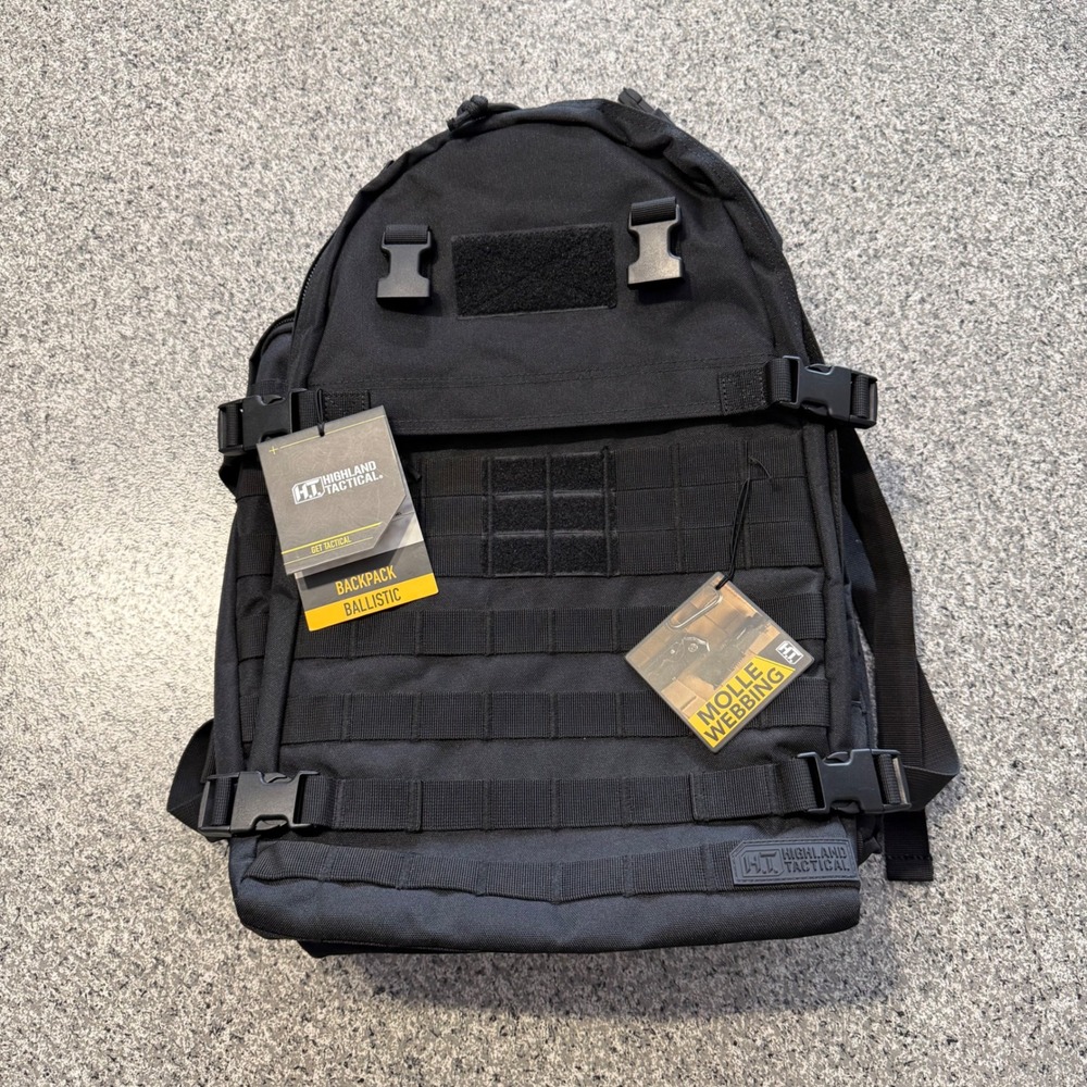 Highland Tactical Ballistic Backpack Black MOLLE Webbing New